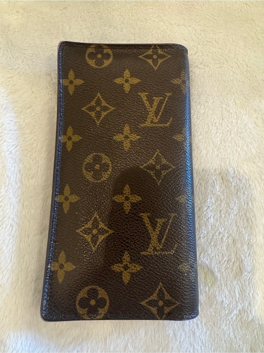 Authentic Louis Vuitton Monogram Long Bifold Checkbook Wallet in Brown and Gold